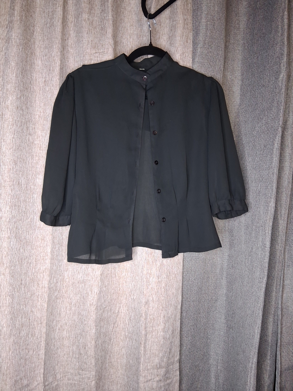 Black Semi-Sheer Button Front Blouse